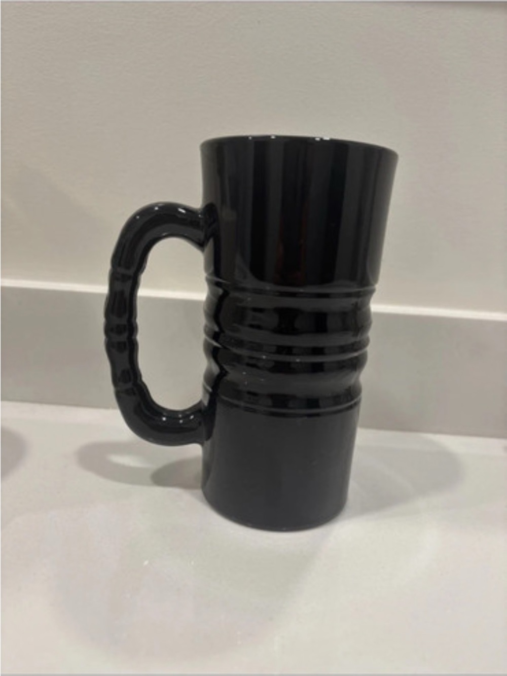 Vintage Tiara Indiana Black Glass Mug Tall Ribbed Cylinder Stein Tankard 12 oz